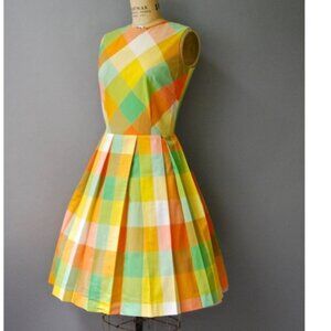 Vintage 1950's Rainbow Cotton Dress Sleeveless Dress 50's Rainbow Check Dress